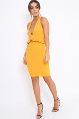 Mustard Racer Back Frill Midi Dress - Camilla