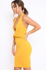 Mustard Racer Back Frill Midi Dress - Camilla