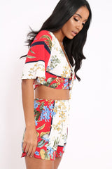 Floral with Red Contrast Crop Top and Shorts Co-ord - Cammy