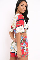 Floral with Red Contrast Crop Top and Shorts Co-ord - Cammy