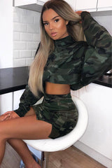 Khaki Camo Cropped Batwing Jumper - Lizy
