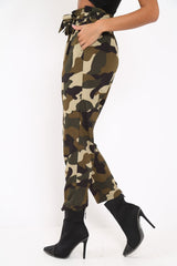 Green Camo Paper Bag Tie Waist Trousers - Ryana