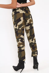 Green Camo Paper Bag Tie Waist Trousers - Ryana