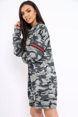Camo Print Stripe Jumper Dress - Finley