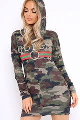 Camo Slogan Hooded Dress - Ramona