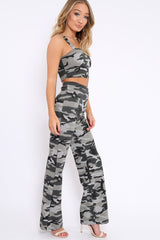 Camo Print Crop Top and Trousers Co-ord Set - Kimmy