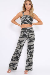 Camo Print Crop Top and Trousers Co-ord Set - Kimmy