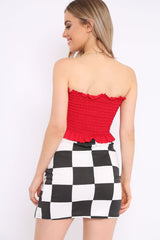 Red Shirred Frill Bandeau Crop Top - Camren