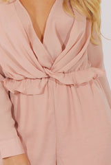 Pink Satin Plunge Knot Playsuit  - Candy