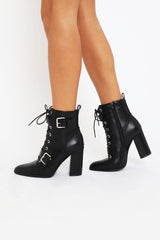 Black PU Buckle Pointed Boots - Canyon