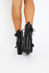 Black PU Buckle Pointed Boots - Canyon