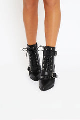 Black PU Buckle Pointed Boots - Canyon