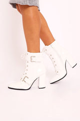 White Patent Buckle Pointed Boots - Canyon