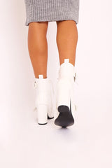 White Patent Buckle Pointed Boots - Canyon