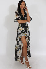 Black Floral Dip Hem Playsuit - Caprice