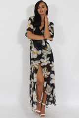 Black Floral Dip Hem Playsuit - Caprice