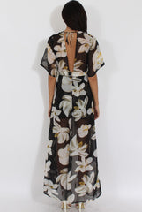 Black Floral Dip Hem Playsuit - Caprice