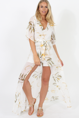 White Floral Dip Hem Playsuit - Caprice