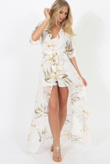White Floral Dip Hem Playsuit - Caprice