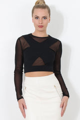 Black Sheer Crop Top - Cara