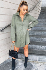 Khaki Oversized Shirt Dress - Chelby