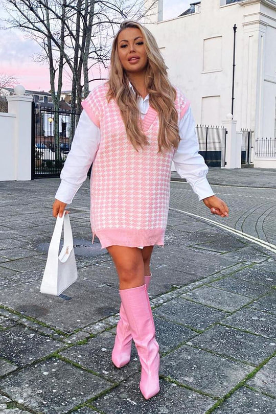 Pink Houndstooth Knit Vest - Hazel