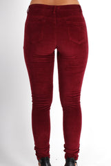 Lana Wine Skinny Fit  Ripped Knee Cords