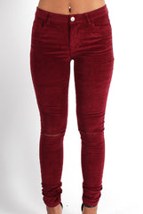 Lana Wine Skinny Fit  Ripped Knee Cords