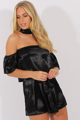 Black Silk Choker Bardot Co-ord - Cari