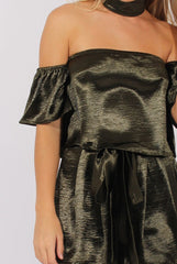 Dark Green Silk Choker Bardot Co-ord - Cari