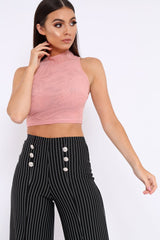 Dusty Pink Mesh Round Neck Crop Top - Carii