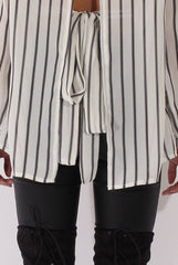 White Striped Tie Waist Open Back Shirt - Carina