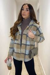 Camel Check Oversized Wool Blend Shacket - Diora