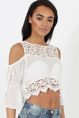 White Cold Shoulder Crochet Crop Top - Carlene