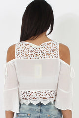 White Cold Shoulder Crochet Crop Top - Carlene