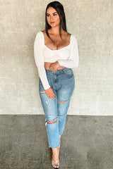 White Crepe Sweetheart Puff Sleeve Crop Top - Porsha