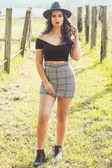 Tartan Hound-Tooth Ruffle Hem Mini Skirt - Abagail