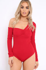 Red Asymmetric Bodysuit - Carlina