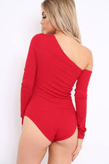Red Asymmetric Bodysuit - Carlina