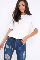 White Peplum Frill Detail Top - Carly
