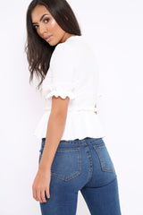 White Peplum Frill Detail Top - Carly