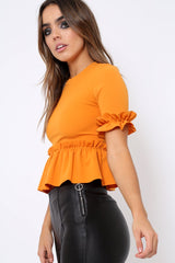 Mustard Peplum Frill Detail Top - Carly