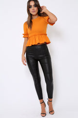 Mustard Peplum Frill Detail Top - Carly
