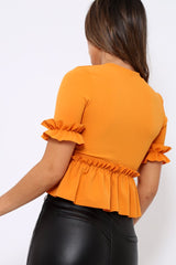 Mustard Peplum Frill Detail Top - Carly