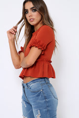 Rust Peplum Frill Detail Top - Carly