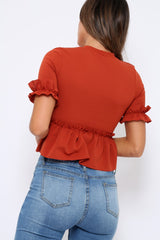 Rust Peplum Frill Detail Top - Carly