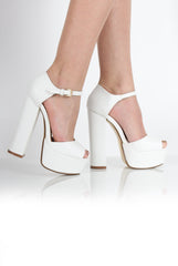 Carmela White PU Peep Toe Heels