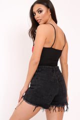 Black and Red Ribbed Ring Zip Front Bodysuit - Carmella