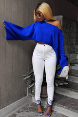 Royal Blue Cropped Batwing Jumper - Carmin