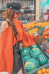 Orange Cropped Batwing Jumper - Carmin